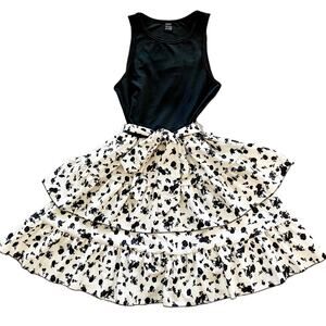 SHEIN Black Cream Floral Layered Belted Dress Womens Size XS NEW